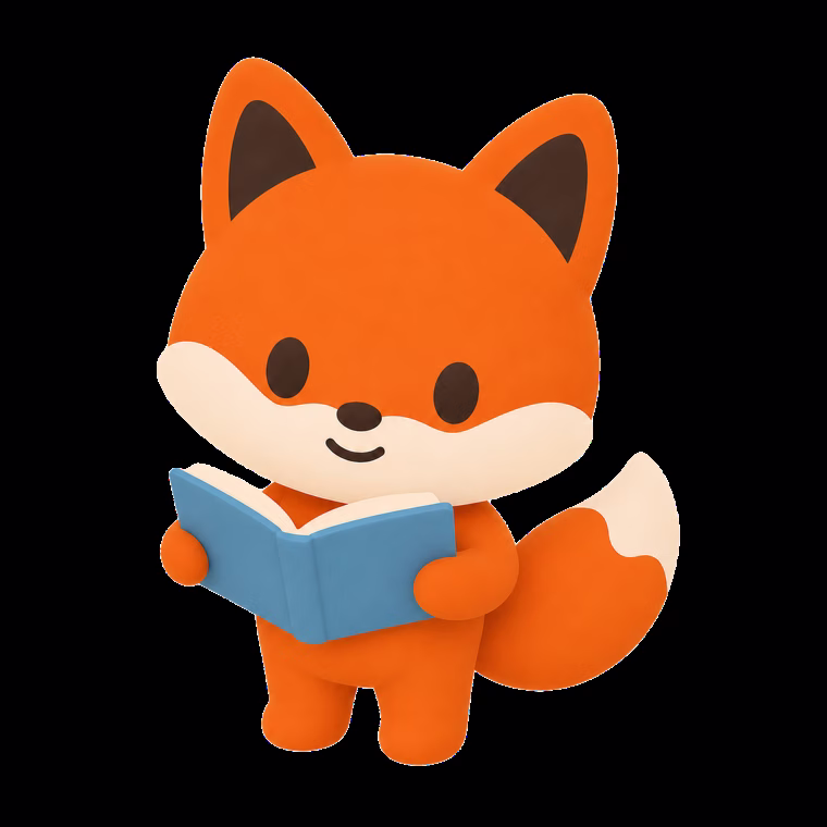 Rusty the fox reading a book